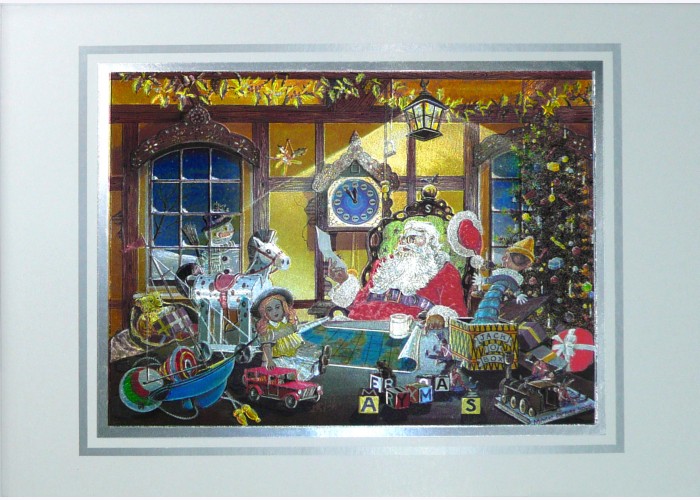 Extraordinary Art Foil 3D High Quality Xmas Card "Santa & Presents"