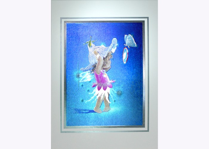 Rare Original Art Foil 3D High Quality Xmas Cards "Night Fairy with Mirror"