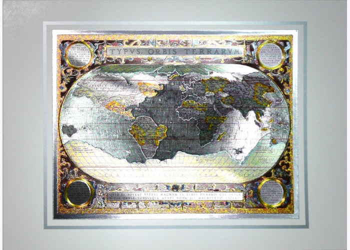 Stunning Art Foil 3D Xmas New Year's Cards "World Map" 