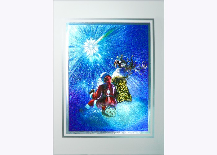 Engraved Foil 3D High Quality Christmas Card "Santa Gazing at Star"