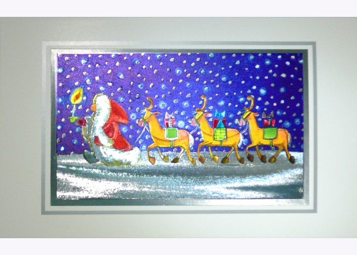 Original Art Foil 3D High Quality Christmas Cards "Santa & Deers"